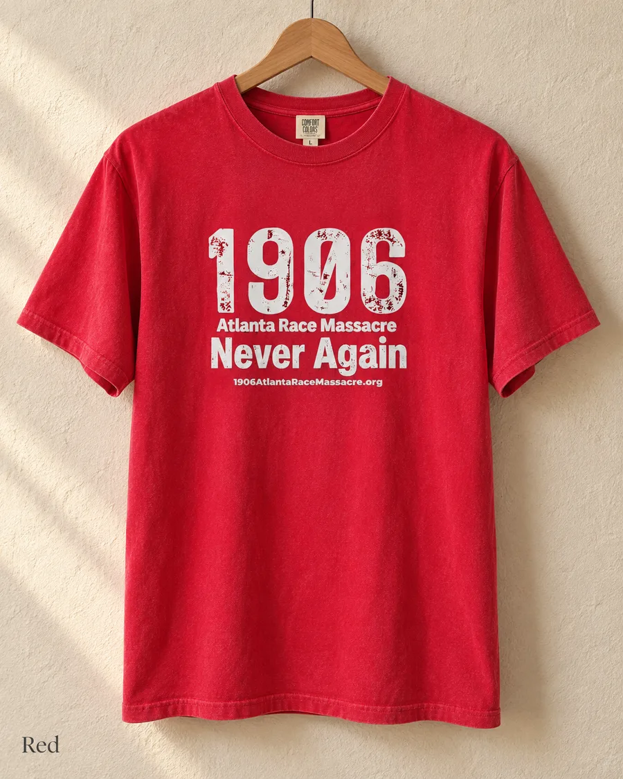 1906 Never Again (White Print) tee in Red