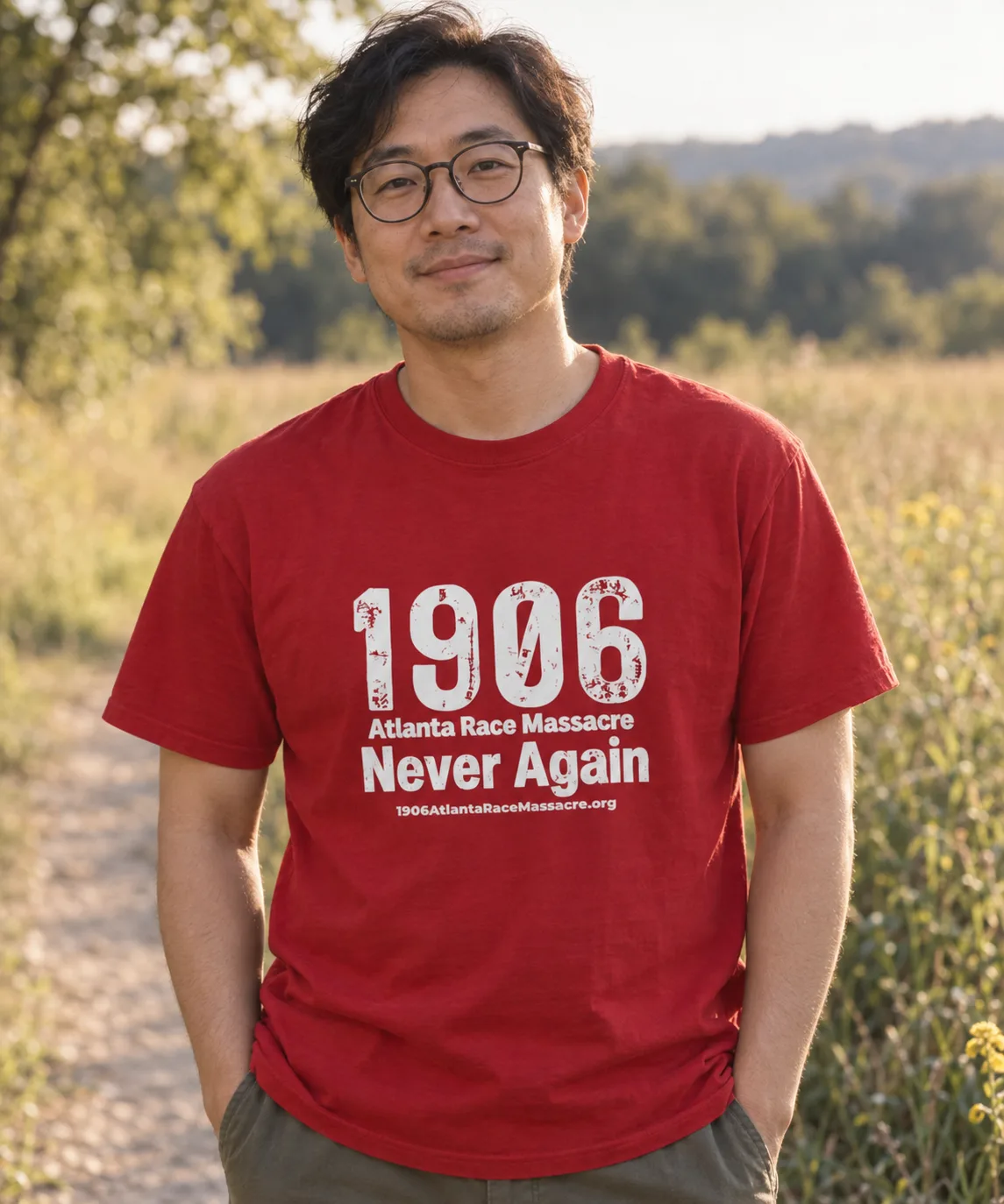 1906 Never Again (White Print) tee, another angle