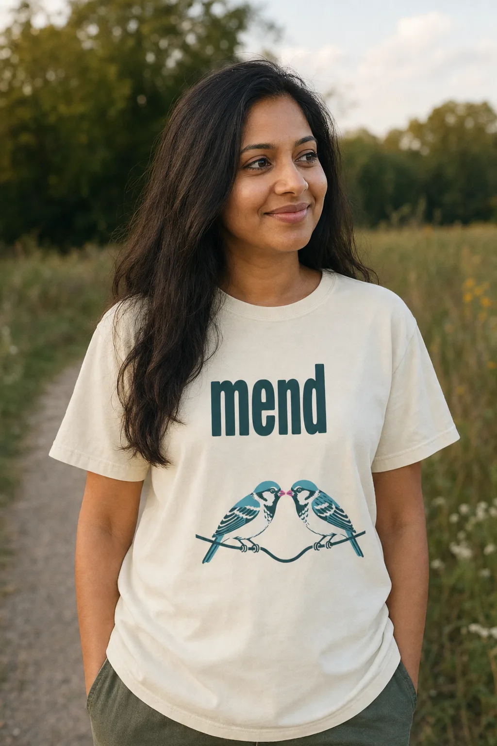Mend (Birds) shirt worn outdoors