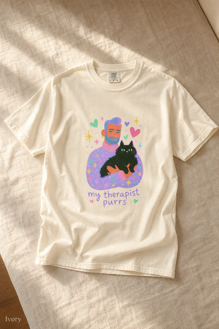 My Therapist Purrs tee in Ivory