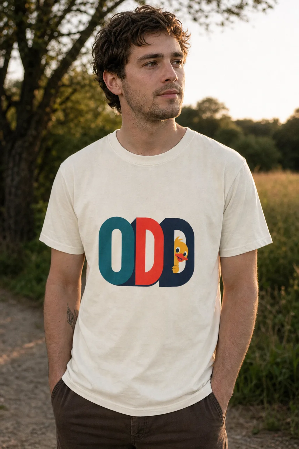 Odd Duck shirt worn outdoors