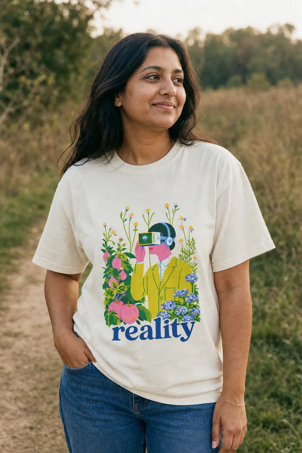 Reality shirt worn outdoors