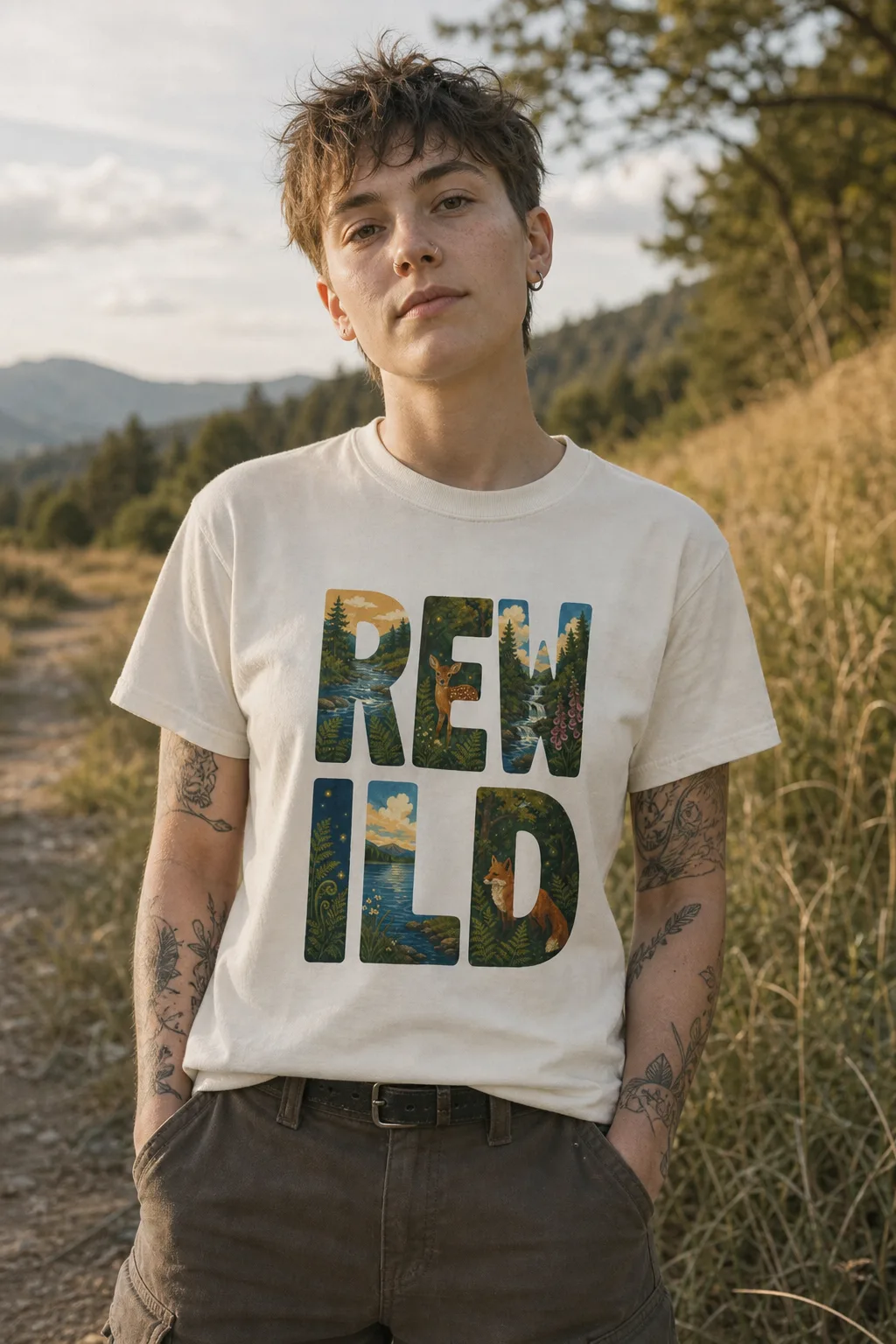 Rewild shirt worn outdoors