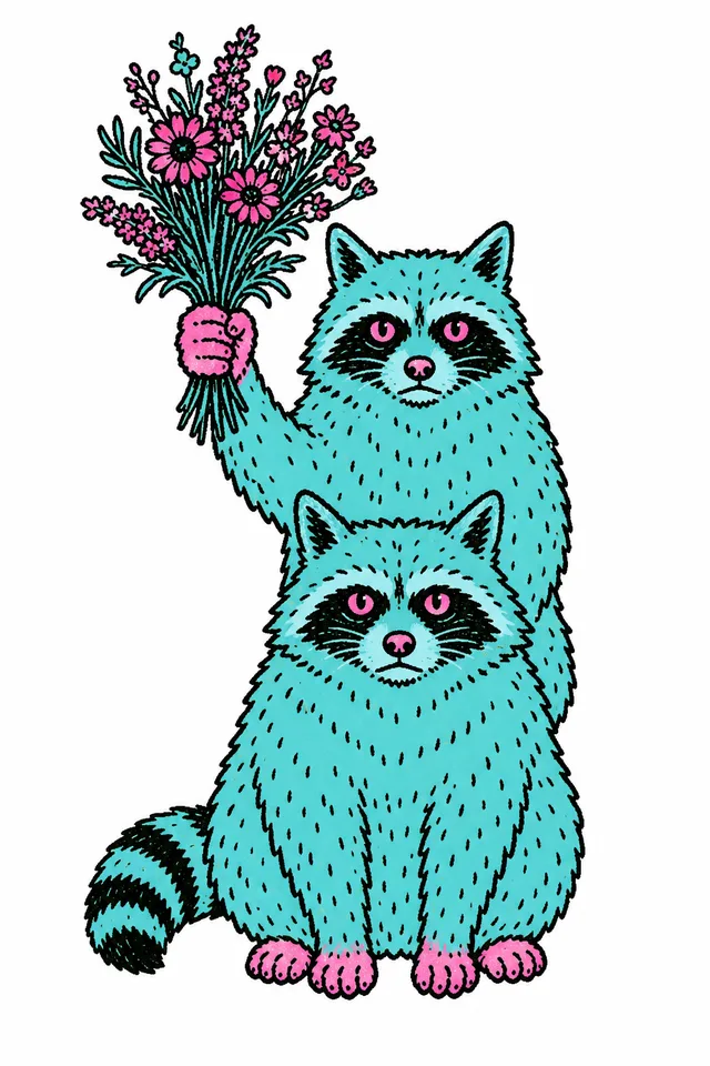Wildflower Raccoons print art
