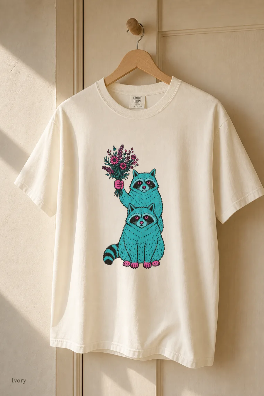 Wildflower Raccoons tee in Ivory